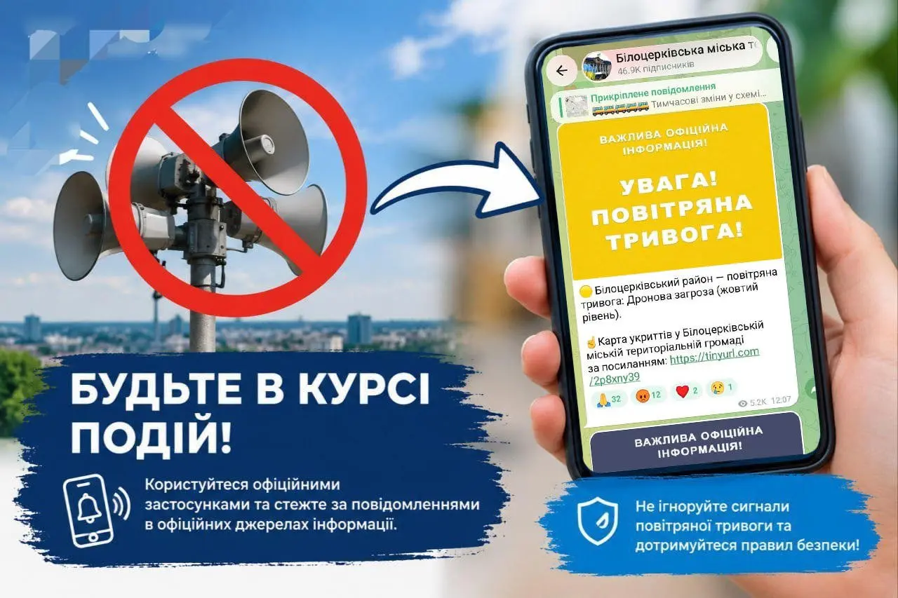 УВАГА! МОЖЛИВІ ЗБОЇ В ОПОВІЩЕННІ ПРО ПОВІТРЯНУ НЕБЕЗПЕКУ